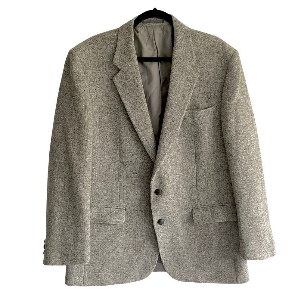 HARRIS TWEED Vintage Hand Woven Scotland Wool Blazer Grey 46L